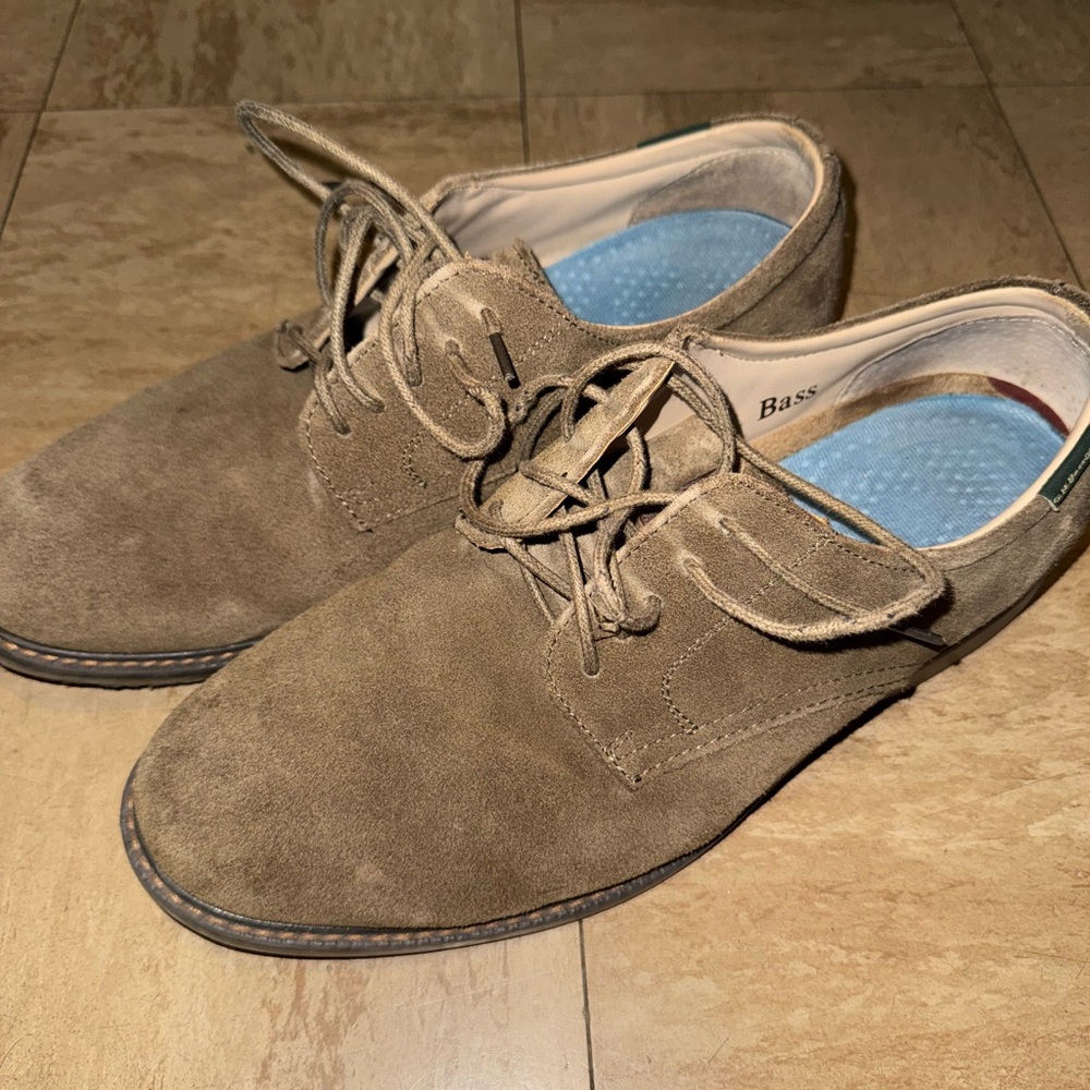 Bass Beige Tan Suede Derby Oxford Buck Shoes